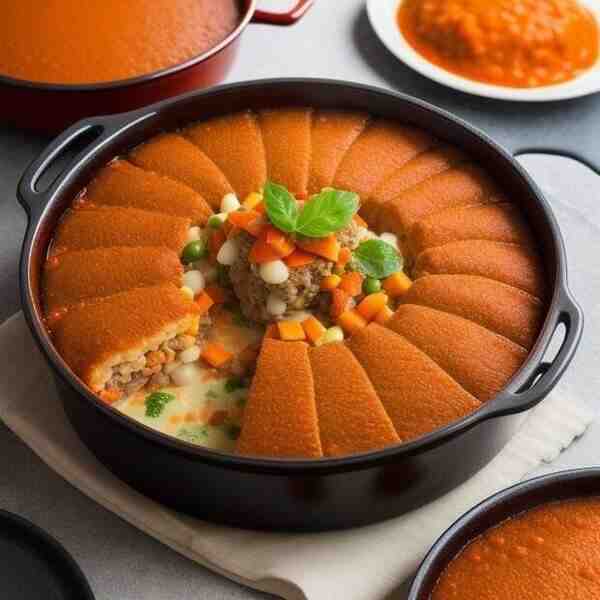 Мясная запеканка с овощным пюре